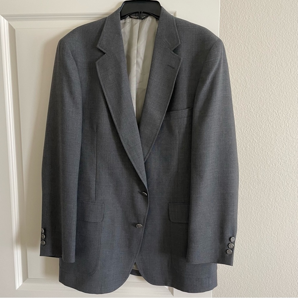 Sansabelt Jaymar Ruby 44R Blazer Patch Pockets Gray Silver Metal Buttons Crown